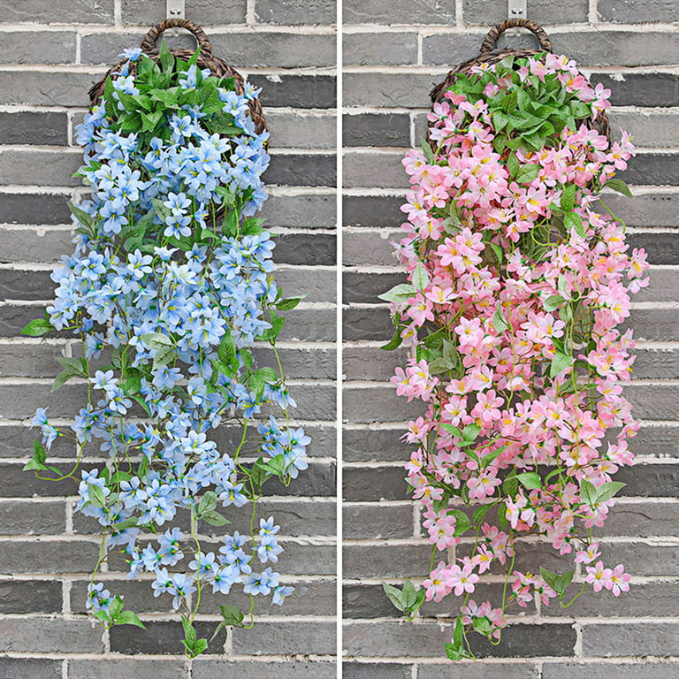 HESHENG 1Pack Simulation Flower Artificial Winter Jasmine, Hanging Silk  Flowers Vine Plant Garden Wall Decor Indoor Outdoor, Dark Pink 