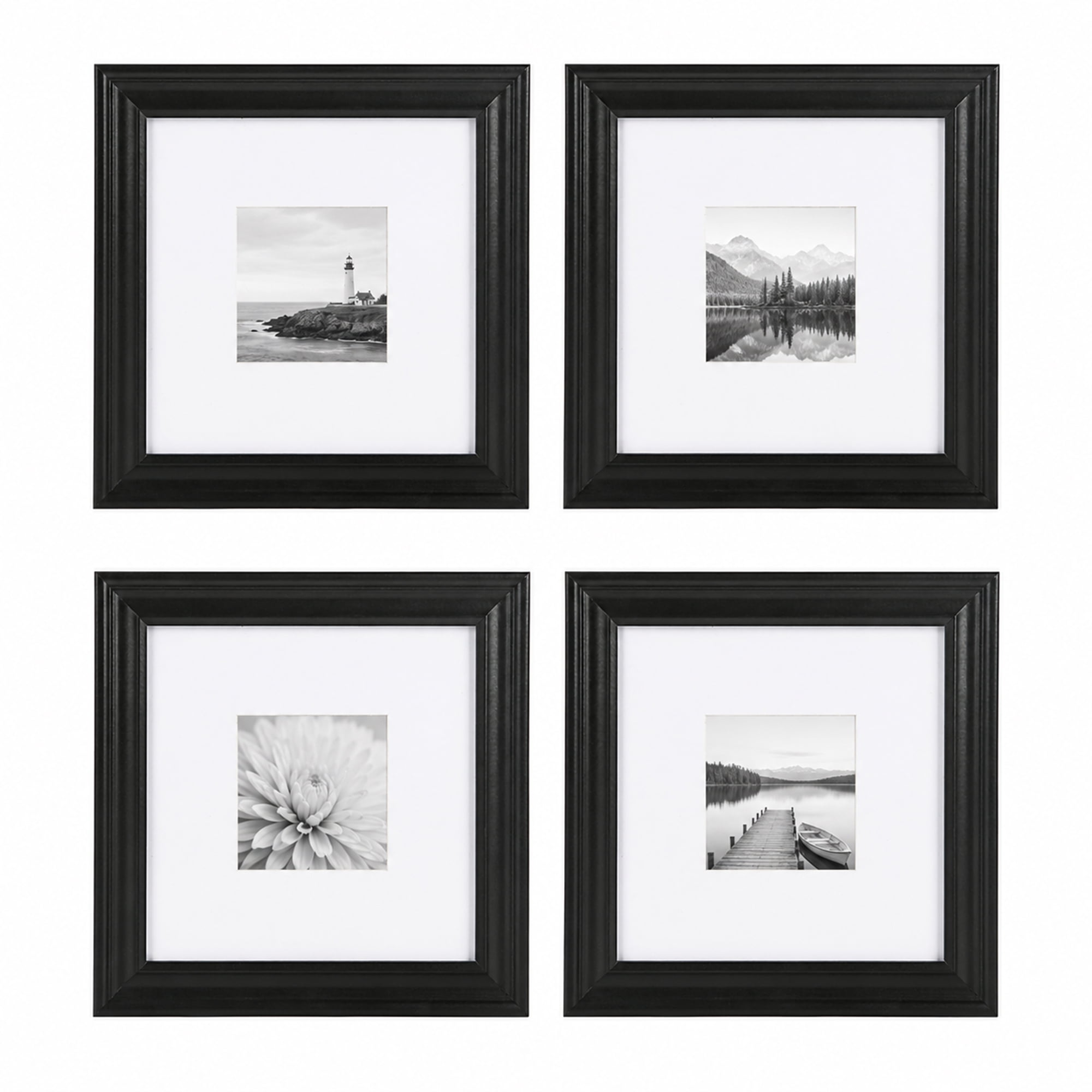 FungYuan 8x8 Matted 4x4 Picture Frame Set of 4 for Gallery Wall Photos,Black