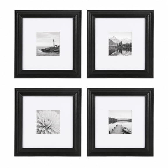 FungYuan 8x8 Matted 4x4 Picture Frame Set of 4 for Gallery Wall Photos,Black