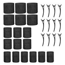 3 Sizes Self-Grip Hair Rollers Set - 18 Pcs Jumbo Curlers for Long, Short Hair and Bangs (36mm, 45mm, 60mm) with 12Clips, Black
