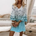 thumbnail image 1 of Robes de Plage pour Femmes Mode Nouvelle Mode Femmes Été Décontracté Col en V Imprimé Manches 3/4 Robe Mini Pliée pour Été Décontracté Rendez-Vous Vacances Plage, 1 of 6