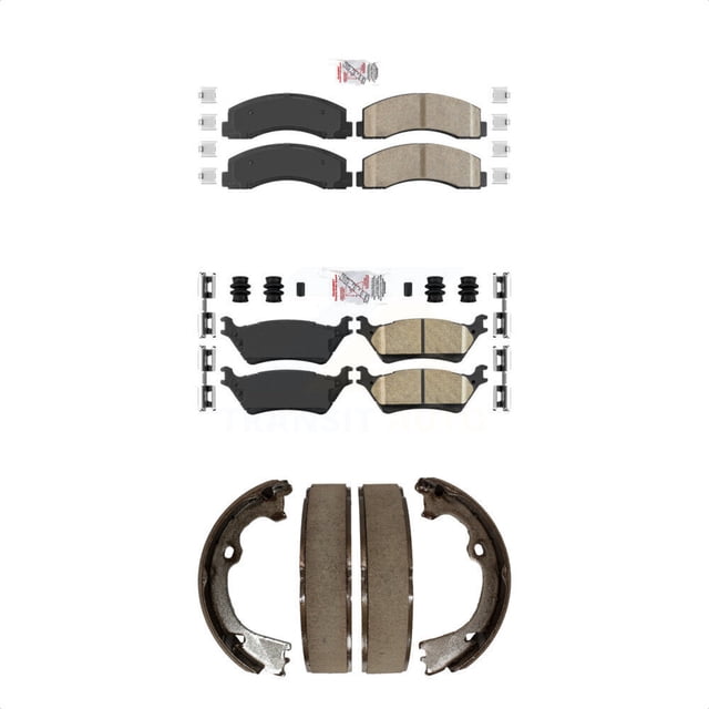 Transit Auto Front Rear Ceramic Disc Brake Pads and Parking Shoes Kit for Car 2018-2020 Ford F-150 with Manual KNN-101181
