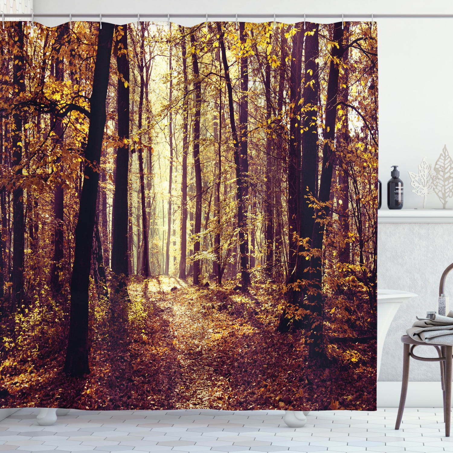 Ambesonne Landscape Shower Curtain, Misty Weather Forest, 69