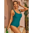 thumbnail image 4 of Womens Moderate Cut One Piece Swimwear Retro Wide Straps Bath Suit Ribbed Swimsuit, 4 of 5