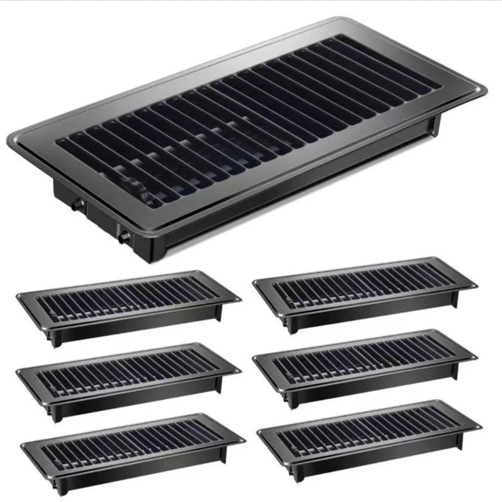 4-Pack Metal Floor Register Covers 4x10 Inch, High-Efficiency Vent Grille, Anti-Blocking Air Flow for Central AC, Black/White/Brown
