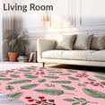 thumbnail image 2 of ODIKA 5'x7' Machine Washable Non-Slip Area Rug, Classic Yuletide Botanical with Intertwined Pine Needles and Scarlet Berries High Traffic Rug, Pink, 736739, 2 of 7