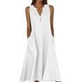 thumbnail image 2 of Zorckvet with Pockets Dresses for Women V Neck Summer Linen Fashion Cotton Sleeveless Womens Dress Loose, 2 of 5
