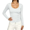thumbnail image 4 of SuTry Womens Scoop Neck Top Long Sleeve Ribbed Knit Slim Fit Stretch Fabric Basic Tee Shirt Casual Everyday Wardrobe Staple, 4 of 7