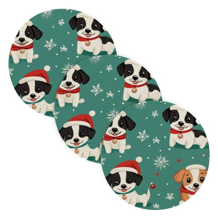 

3 Place Mat Pan Bowl Mat Teacup Mat 15x15x24 Inch Tray Mat Kitchen Pot Mat Hot Pot Mat Teapot Mat Table Protective Mat Cute Christmas Puppy
