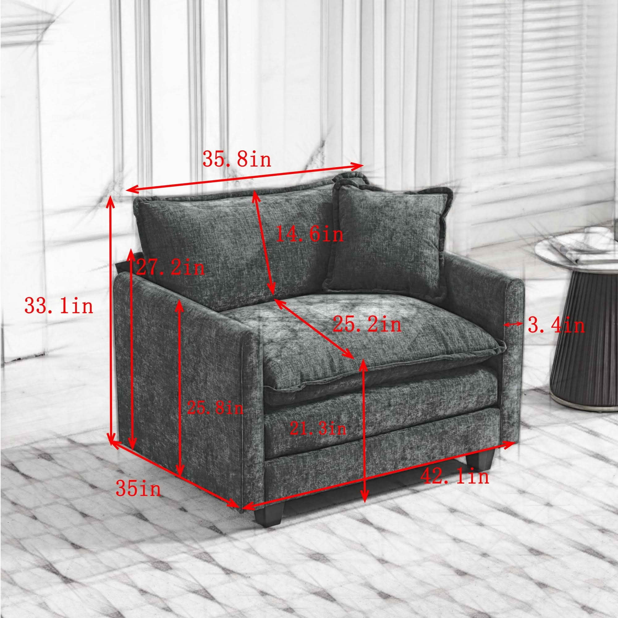 MAYEERTY 41.4 Inch Cloud Single‑Seat Modular Sectional Sofa, Soft Chenille Couch with Double‑Layer Seat Cushion for Home Apartment, Ottoman Not Included