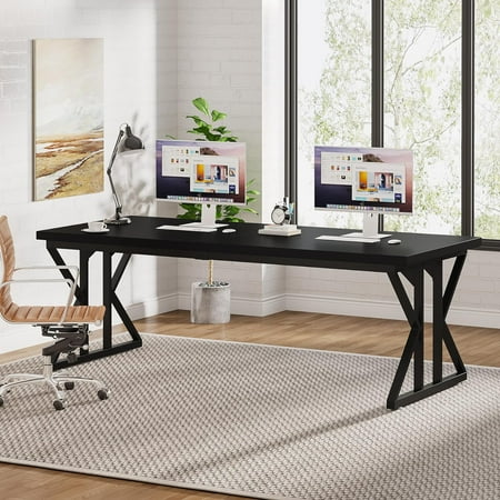 Tribesigns 78.7-Inch Executive Desk Large Computer Office Desk Industrial Study Writing Table for Home Office(Black)