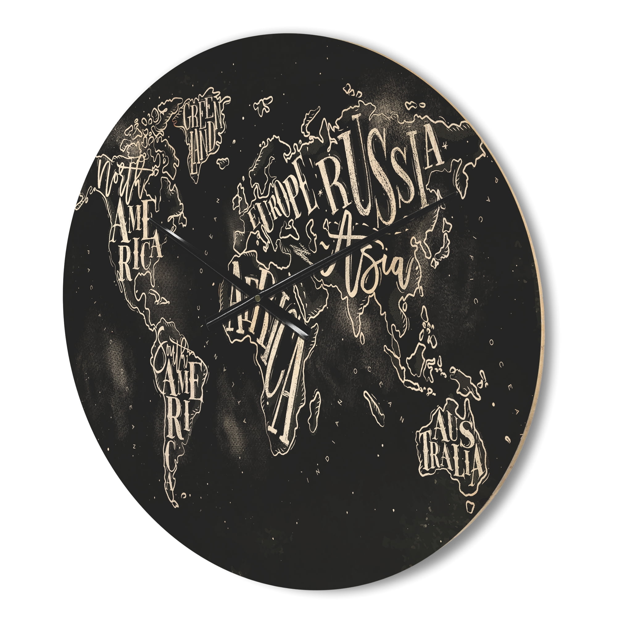 Designart 'Traditional Chalk Worldmap ' Modern Wood Wall Clock