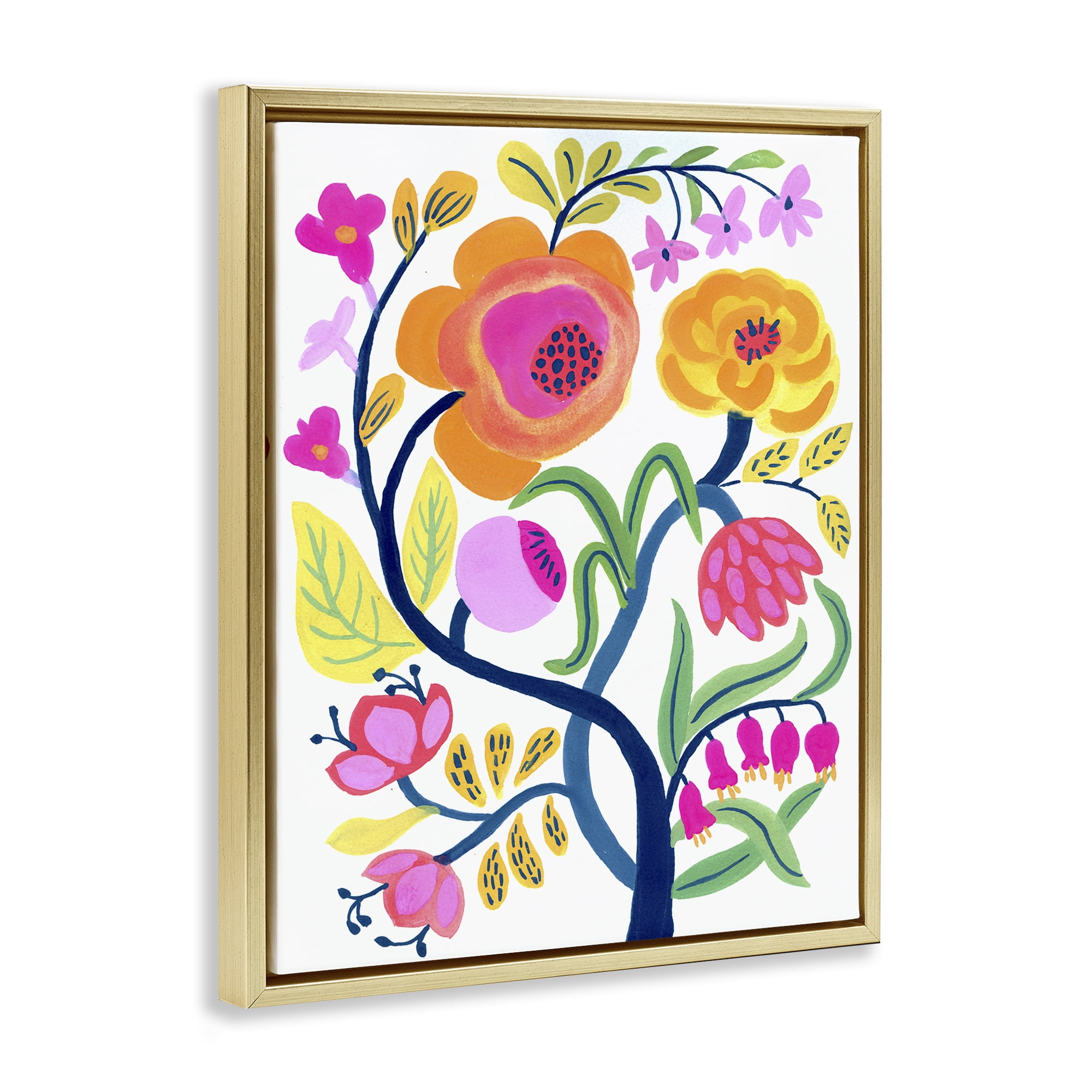 Stupell Industries Blue Tree with Warm Flowers Gold Framed Floater Canvas Wall Art, design by Suzanne Allard