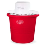 Nostalgia 4-Quart Ice Cream Machine, Electric Ice Cream Maker with Transparent Lid, Red