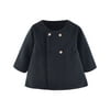 Lovely Girls Solid Coat Long Sleeve Round Neck Two Row Buttoned Jacket without Pockets Kids Clothing