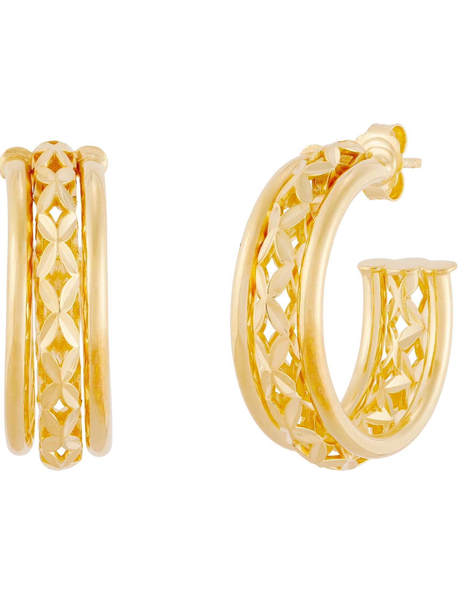 Brilliance Fine Jewelry Sterling Silver and 14KT Gold Plated 3D Triple J Hoop Earrings