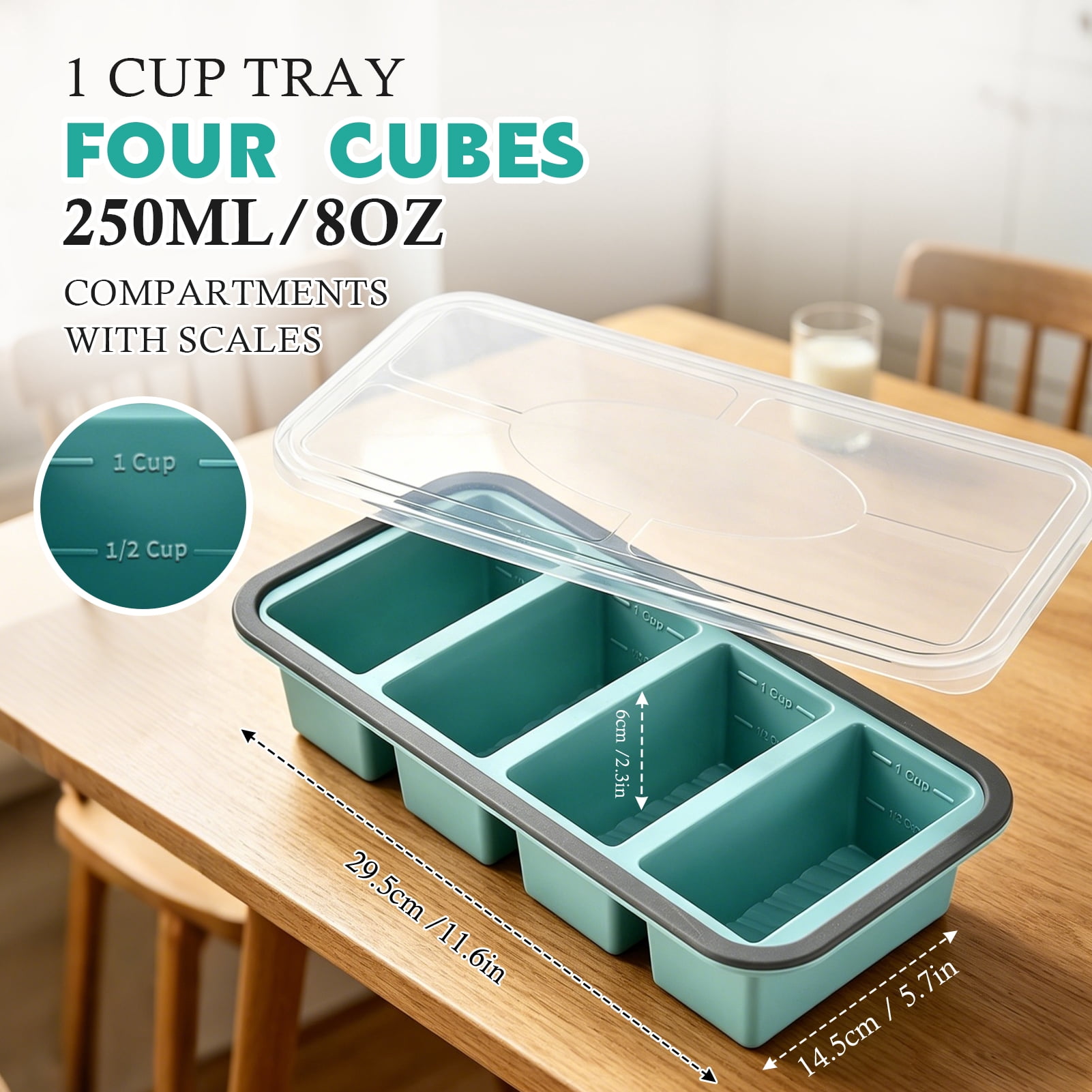 Godance 3 Pack Silicone Freezer Trays with Lids, 1-Cup(250) 1.4-Cup(350ml) & 2-Cup(500ml) Soup Container Style Ice Cube Trays for Freezer, Ideal for Frozen Broth, Leftovers and Meal Prep