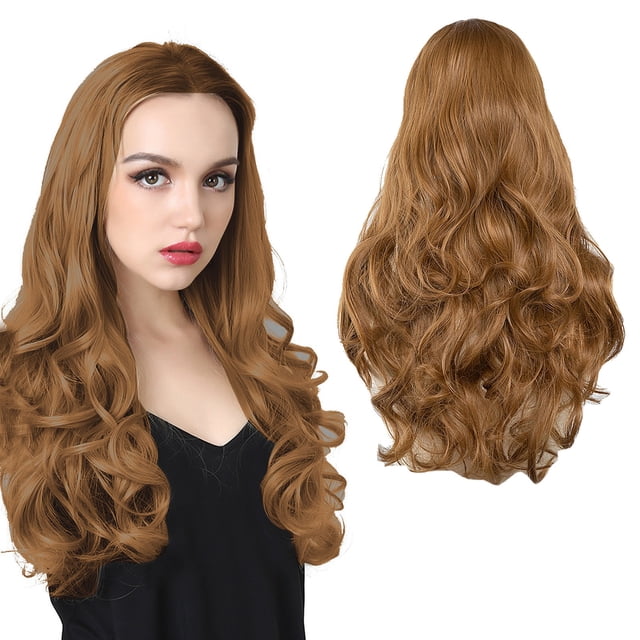 Perruque 24 Pouces Perruque Femme Cheveux Longs Bouclés Grands Cheveux Longs Naturels Cheveux Longs Raides Perruque en U Extensions, Perruque pour Femmes