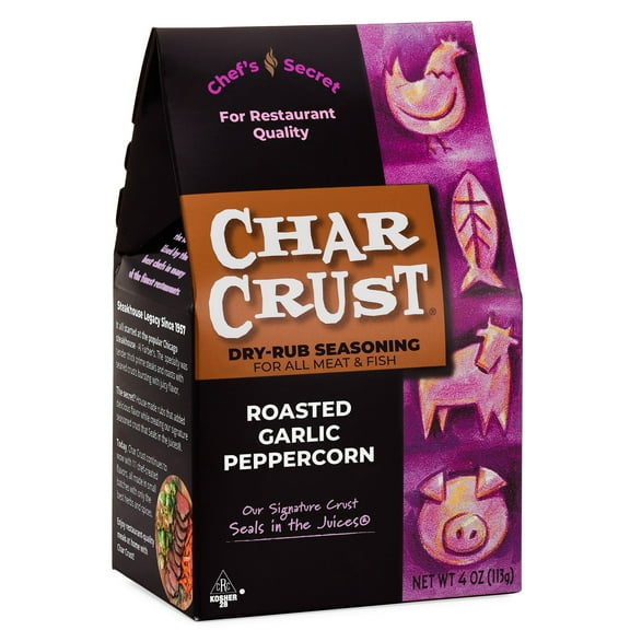 (Pack of 6), Char Crust Roasted Garlic Peppercorn Dry-Rub Seasoning, 4 oz
