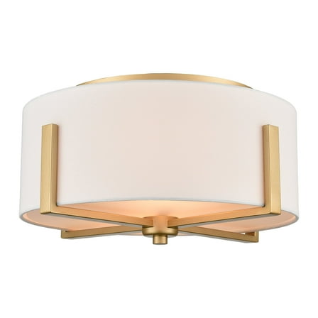 Claxy 2-Light Gold Flush Mount Light with Drum White Fabric Shade