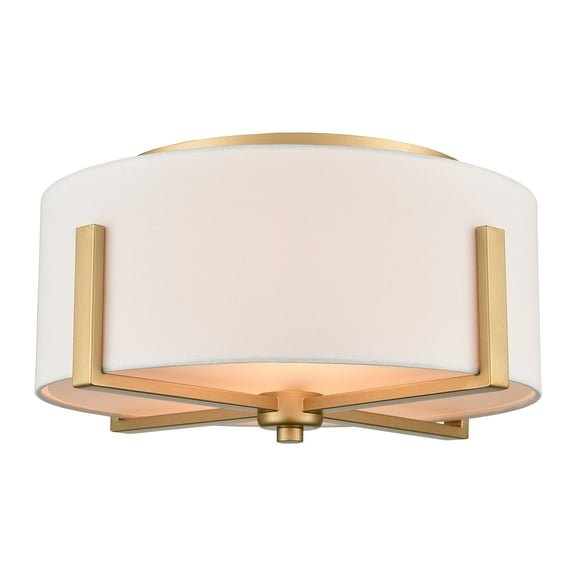 Claxy 2-Light Gold Flush Mount Light with Drum White Fabric Shade