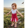 thumbnail image 5 of BemeyourBBs Kids Toddler Girl Soccer Cheerleader Red and White Cheer Team Uniforms for Girls Practice V Neck Tank Top with Pleated Skirt Set Rooter Stage Suit Summer Game Day Cheerleading Costume, 5 of 9