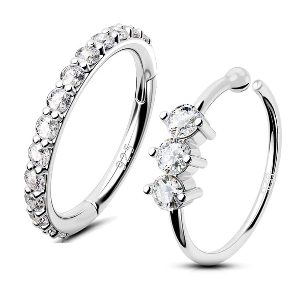 Cocharm 2PCS Bendable Hoop Earrings Hypoallergenic 925 Sterling Silver Cubic Zirconia Mini Huggie Cartilage Earrings for Women