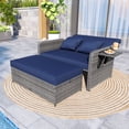 thumbnail image 1 of Gymax Rattan Daybed Wicker Loveseat Sofa Set w/ Ottoman & Retractable Side Tray Patio Navy, 1 of 10