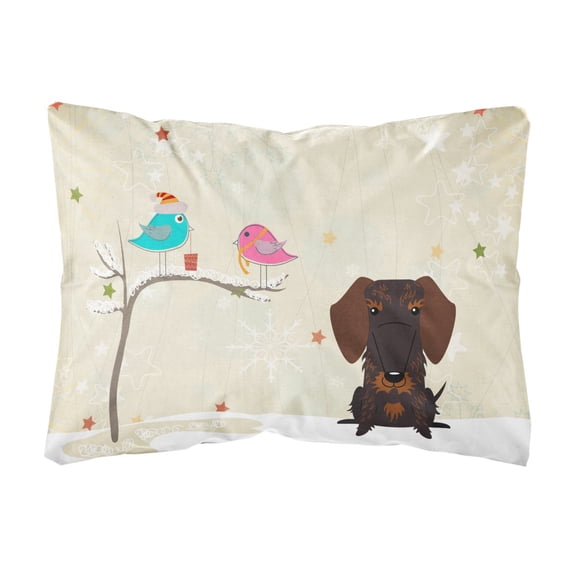 Christmas Presents between Friends Dachshund - Chocolate Canvas Fabric Decorative Pillow