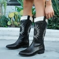 thumbnail image 2 of UngA Cowboys Boots for Women Mid Calf Cowgirl Boots Embroidery Stitched Western Boots Black,Size 6.5, 2 of 7