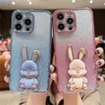 thumbnail image 2 of Funda de teléfono con soporte de conejo brillante chapada de lujo para iPhone 11, 12, 13, 14 Pro Max, X, XR, XS, funda suave a prueba de golpes en 7, 8 Plus, SE2 Fivean unisex, 2 of 2