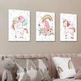 thumbnail image 5 of Unicorn Wall Art for Girls Bedroom Colorful Unicorn Wall Decor Kids Room Pictures Watercolor Balloon Rainbow Pink Floral Painting Canvas Nursery Framed Artwork Bathroom Home Decorations 12x16 3 Piece, 5 of 6