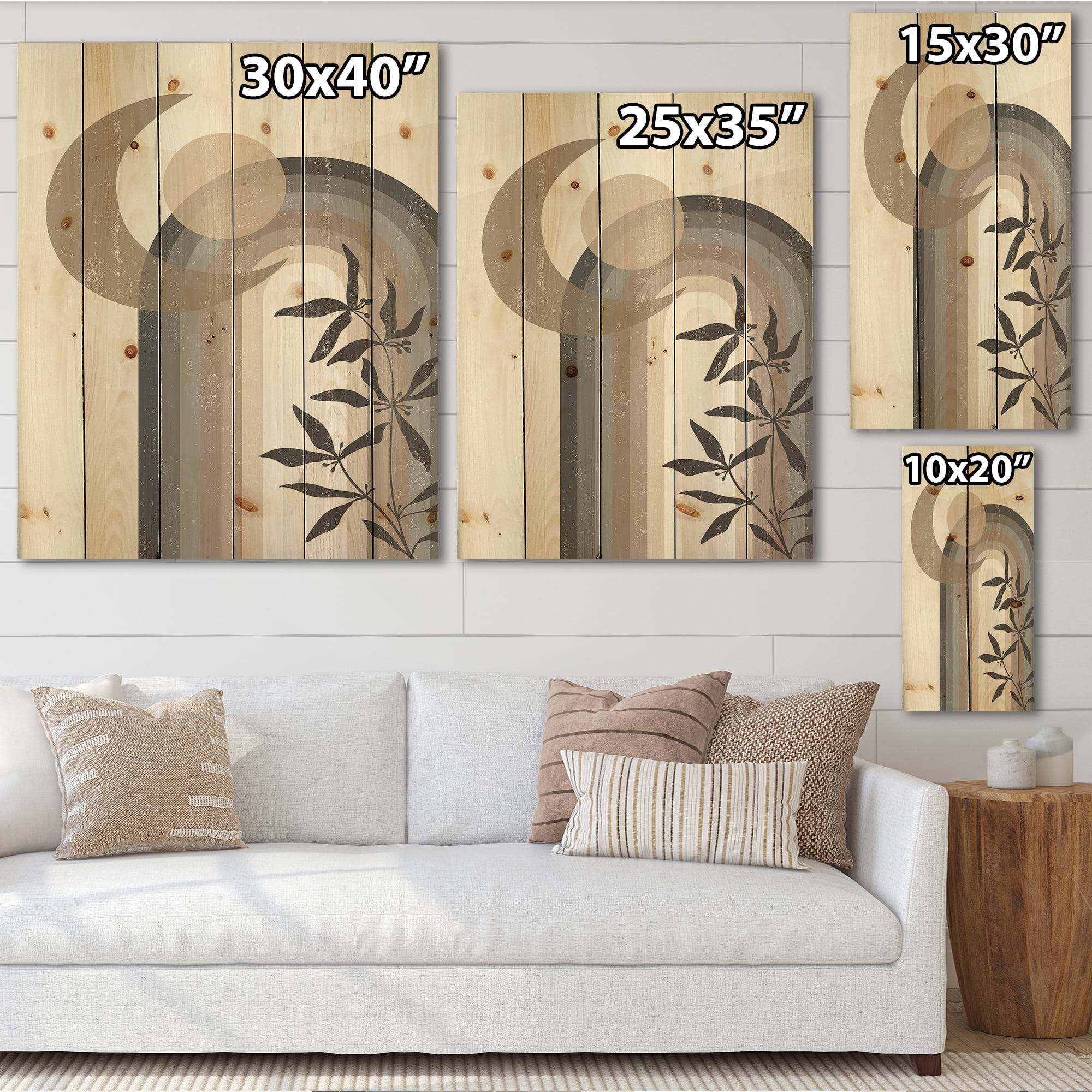 Designart 'Abstract Moon and Sun In Gray and Blue' Modern Print on Natural Pine Wood