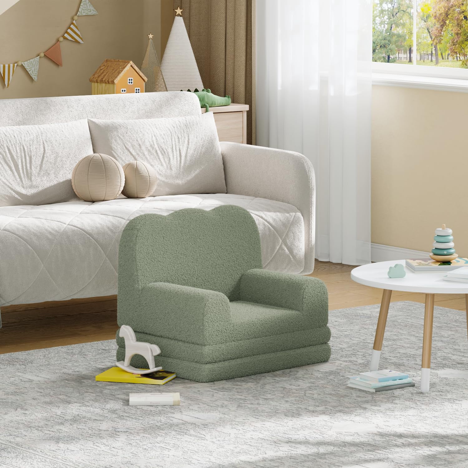 Ataucjin Kids Couch,2-in-1 Convertible Teddy Fleece Fabric Toddler Sofa Chair,Toddler Chair Comfy,Convertible Sofa to Lounger,Soft Fold Out Couch Lounger for Kids,Comfy Children's Sofa Bed