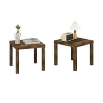 Furinno Classic Homey Square Side Table, Set of 2, Amber Pine