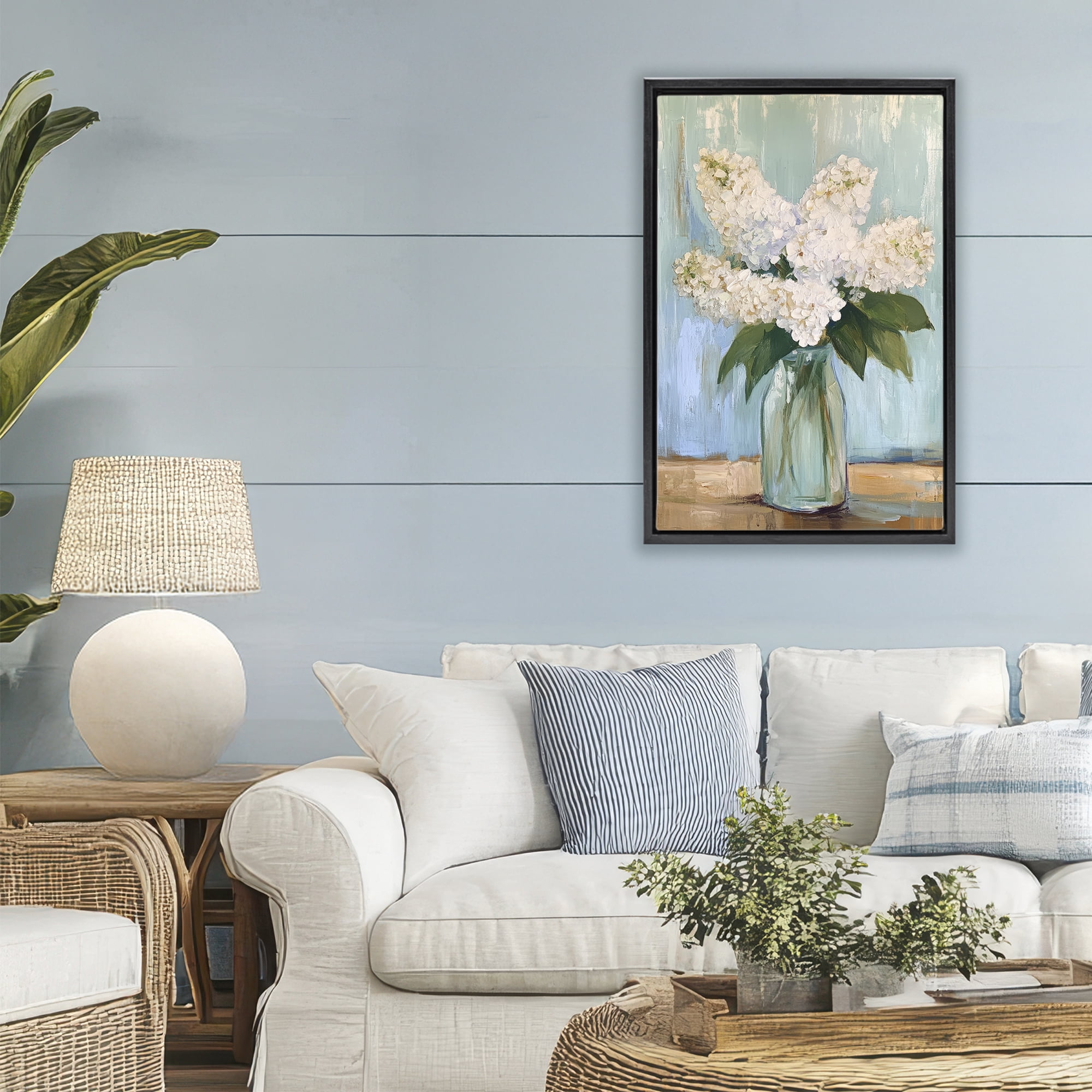 Stupell Industries Tall Flowers in Glass Vase Black Framed Floater Canvas Wall Art, design by Petal Prints Design