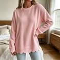 thumbnail image 5 of Crewneck Sweatshirts Women Oversized Scalloped Casual Pullover Long Sleeve Comfort Soft Cute Sweater Relaxed Loose Fit Lightweight Loungewear Athletic Daily Trendy Fall Outfits Pink S, 5 of 5