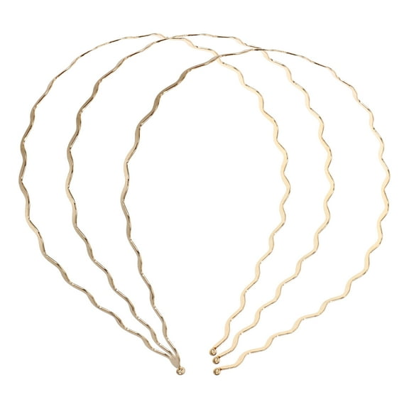Minkissy 3Pcs Golden Wave Metal Headband Lightweight Flexible Hair Band for Makeup Face Washing