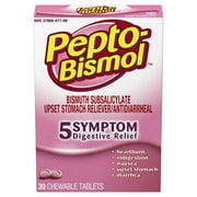 Upset Stomach, Indigestion, Nausea, Heartburn and Diarrhea Relief Medicine, 30 Chewable Tablets (Pack of 4) (Packaging May Vary), Pepto-Bismol Original.., By Pepto Bismol