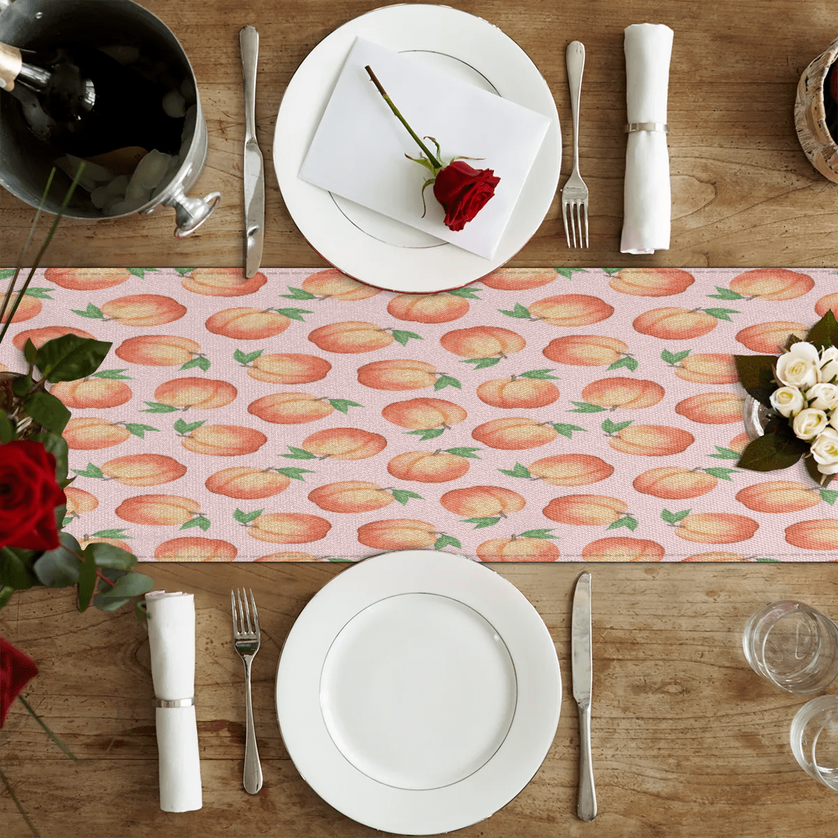 Qzaxky Table Runner Boho Table Runner Peach Bohemian Boho Outdoor Table Runner Decoration for Indoor Outdoor Home Dinner Party Wedding Decor 13 x 60 Inch