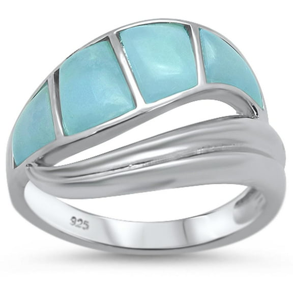 Natural Larimar Curvy Band Ring Sterling Silver Size 7