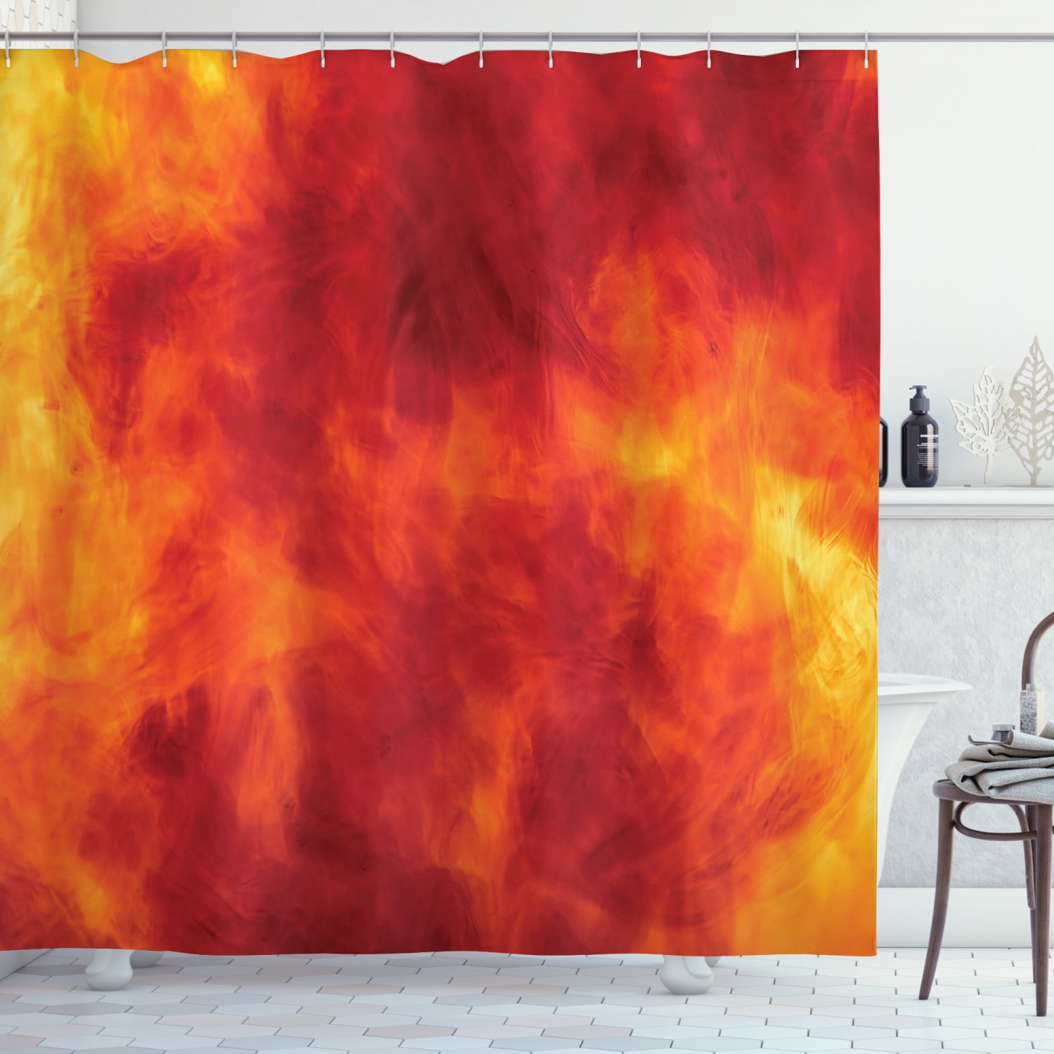 Orange Shower Curtain, Graphic of Fire Vibrant Flames Illustration Heat