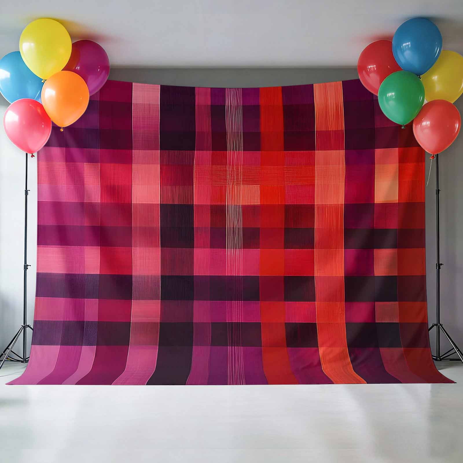 Red Purple Backdrop for Photography,Fabric Photo Background Backdrop,Modern Striped Plaid Abstract Oil Painted Photo Booth Background for Portrait Photoshoot Video Wedding Decoration Banner 7x5ft