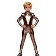 thumbnail image 2 of HXWCHs Elegant Court Style Jumpsuit Glossy Leather Unisex Full Bodysuit for Carnival Party Performance 7-8 Years Brown, 2 of 5
