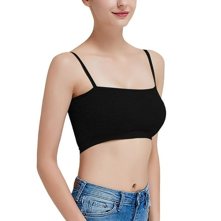 

Aayomet Women s Sports Bra Women s Solid Color Casual Wear With Anti Stray Light Short Navel Strap Chest Pad As A Base Black S
