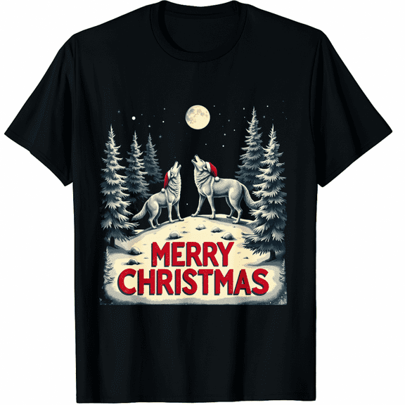 Howling Wolves Merry Christmas Holiday Design T-Shirt for Men Women