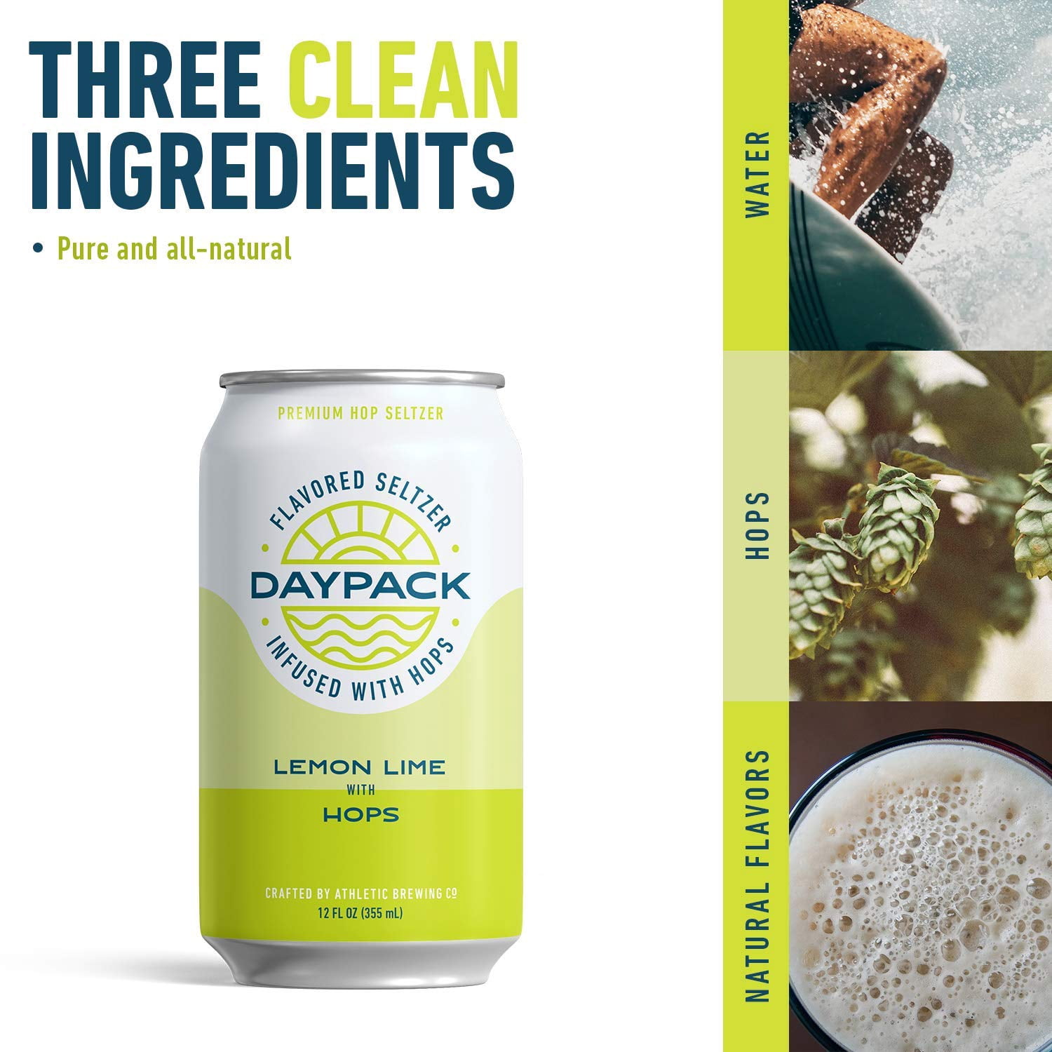 Athletic Brewing Company Daypack Sparkling Water, 24-Pack of Lemon Lime Flavored Seltzer, Zero-Calorie, Zero-Carbs, 12 fl oz Cans