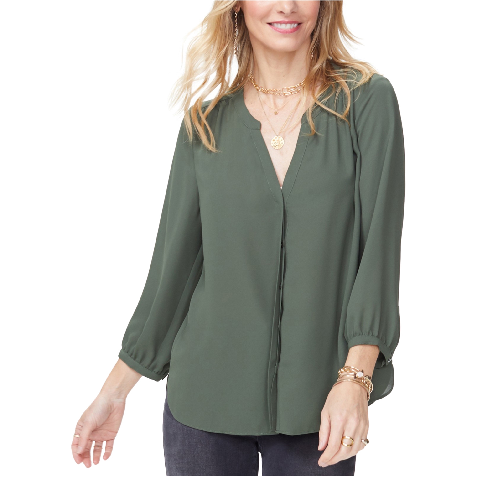 NYDJ Womens Pintuck Button Down Blouse 