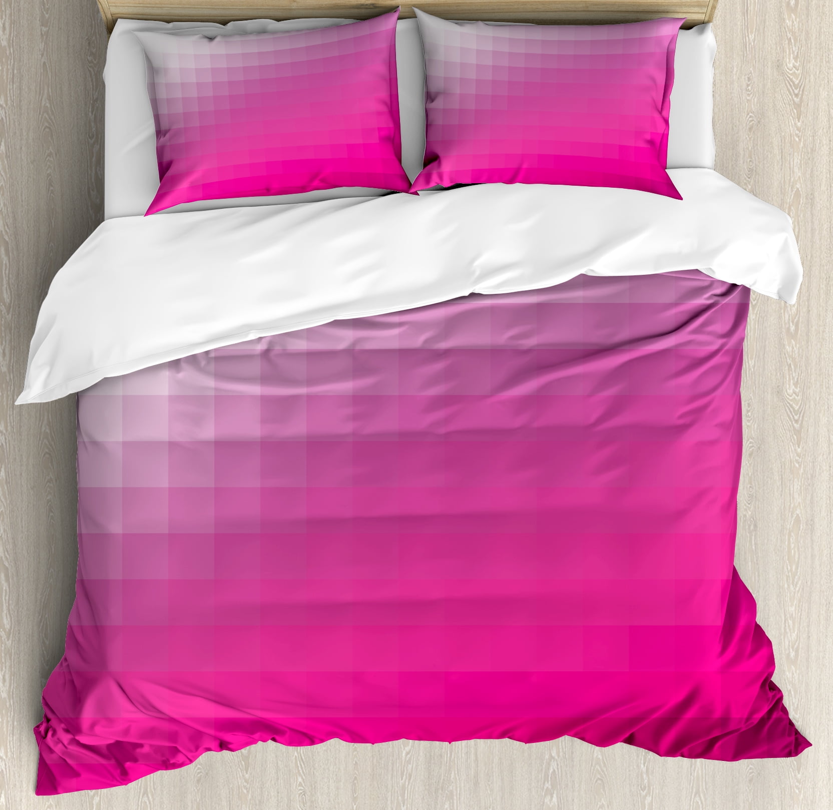 Hot Pink Duvet Cover Set Modern Art Mosaic Tiles Gradually Ombre Hot Pink Duvet Cover Set Modern Art Mosaic Tiles Gradually Ombre Inspired Squares Image Decorative Bedding With Pillow Shams Dark Purple