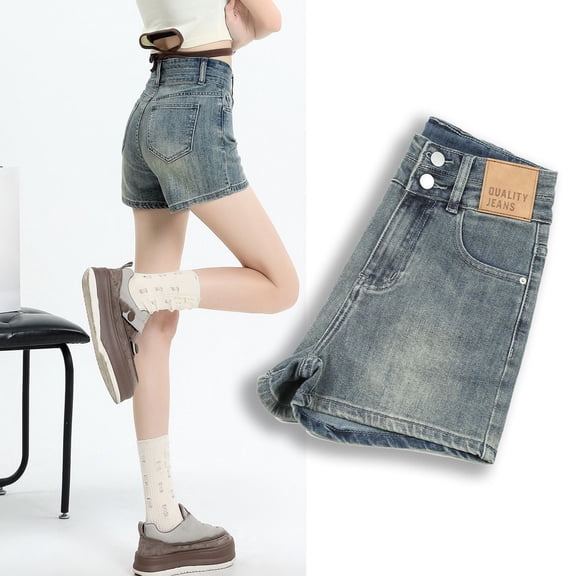 RongHuan Women's Denim Shorts Summer High Waisted Straight Leg Shorts Loose Fit A-Line Jean Shorts